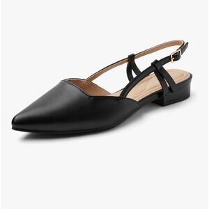 Arromic Black Pointed Toe Slingback Flats Adjustable Ankle Strap Size 11